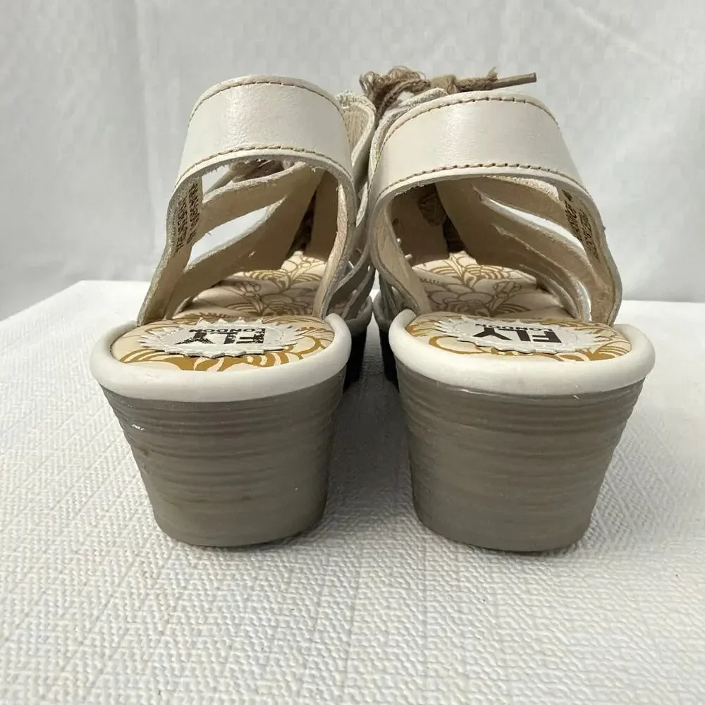 Fly London Yito Shoes Womens Size 9 US Wedge Sandals 40 EU White Leather Shoes